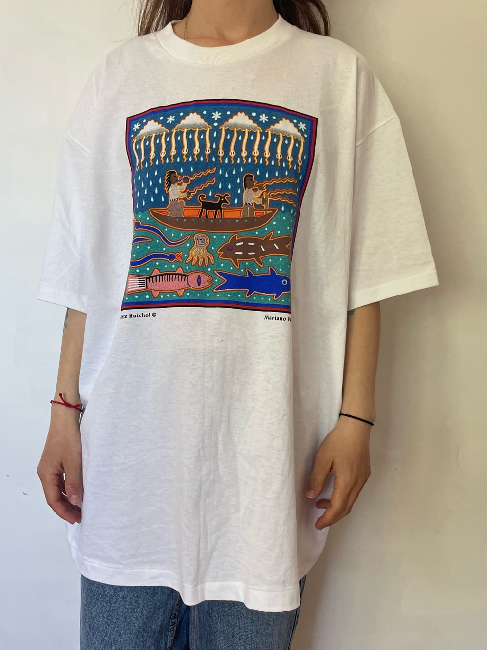 Hanes White Tee with Red and Blue Logo